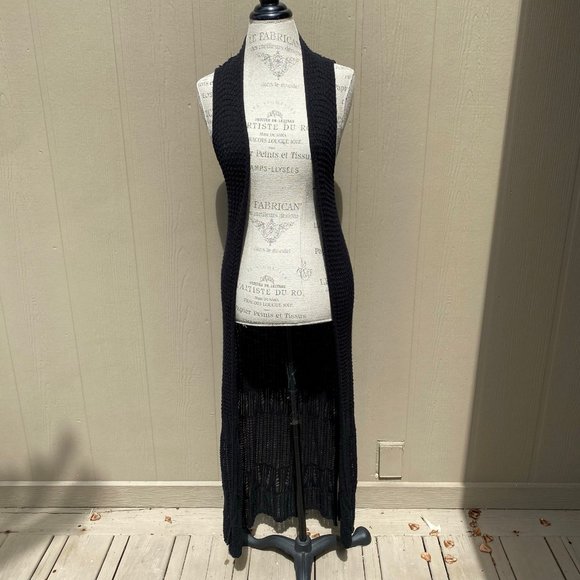 Vintage Open Crochet Boho Long Sweater Vest Cardigan - Picture 2 of 10